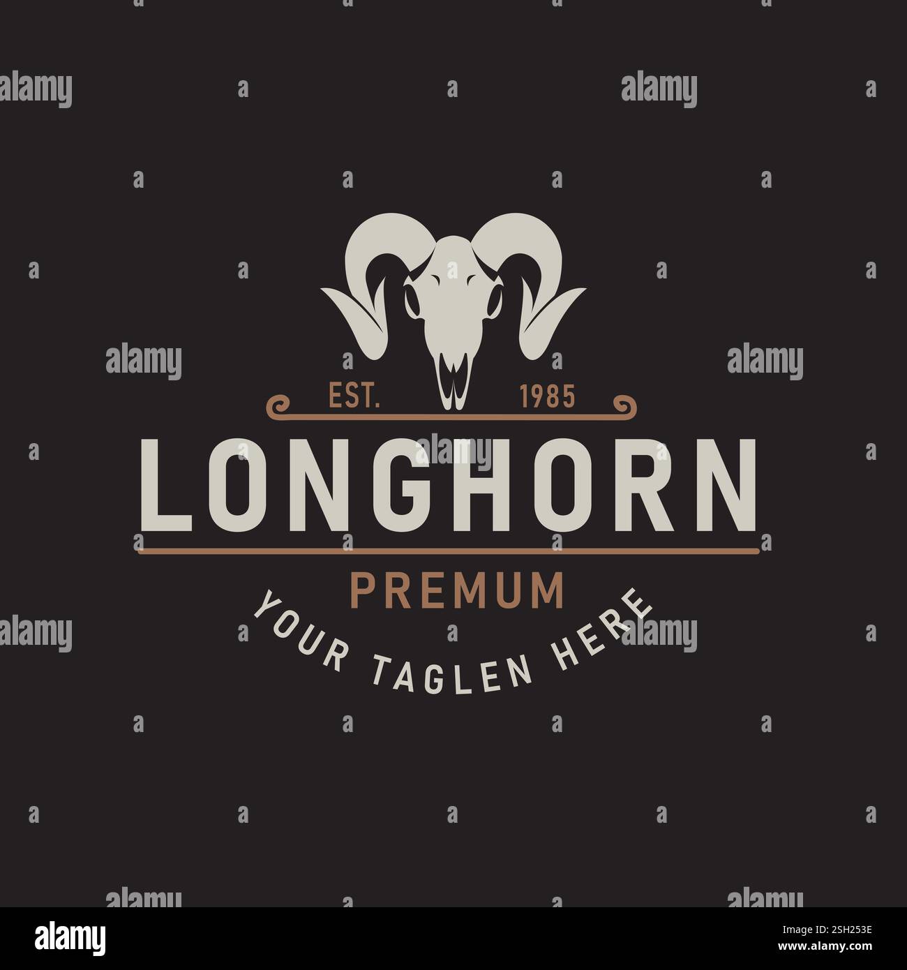 Vintage Logo Design Texas Long Horn Landschaft Stier Illustration Vorlage Stock Vektor