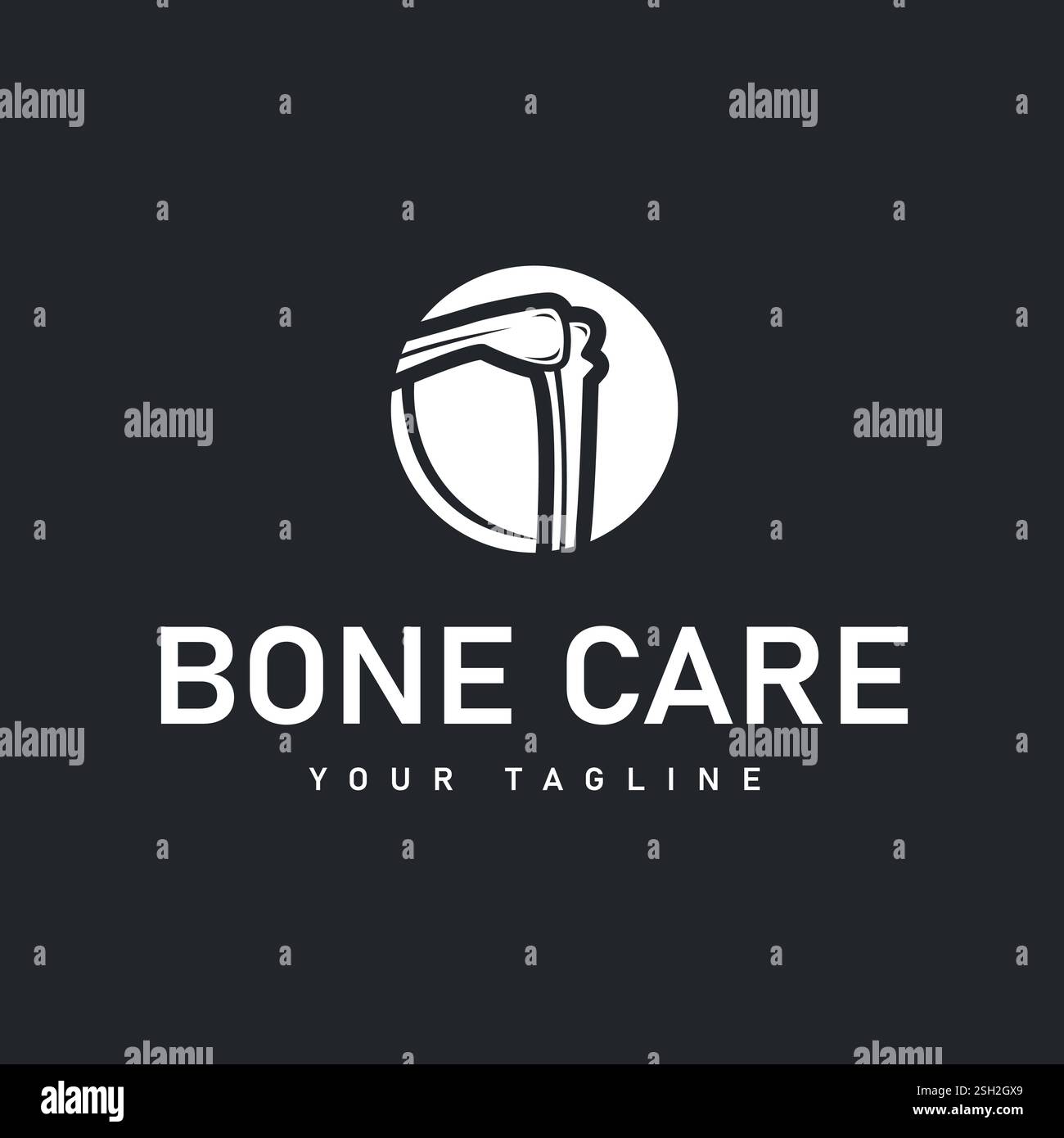 Retro Vintage Design Illustration des Knochens oder des orthopädischen Logos für Knochenpflege und Knochengesundheit Stock Vektor