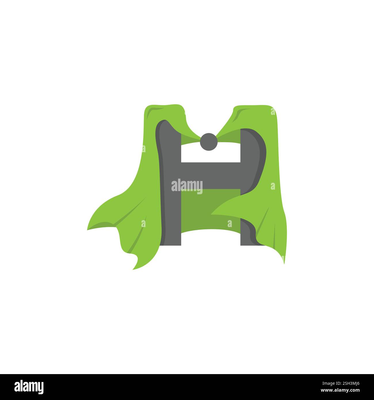 Buchstabe H Original Vektor-Illustration eines Helden in einem grünen und grauen superheldenumhang. Stock Vektor