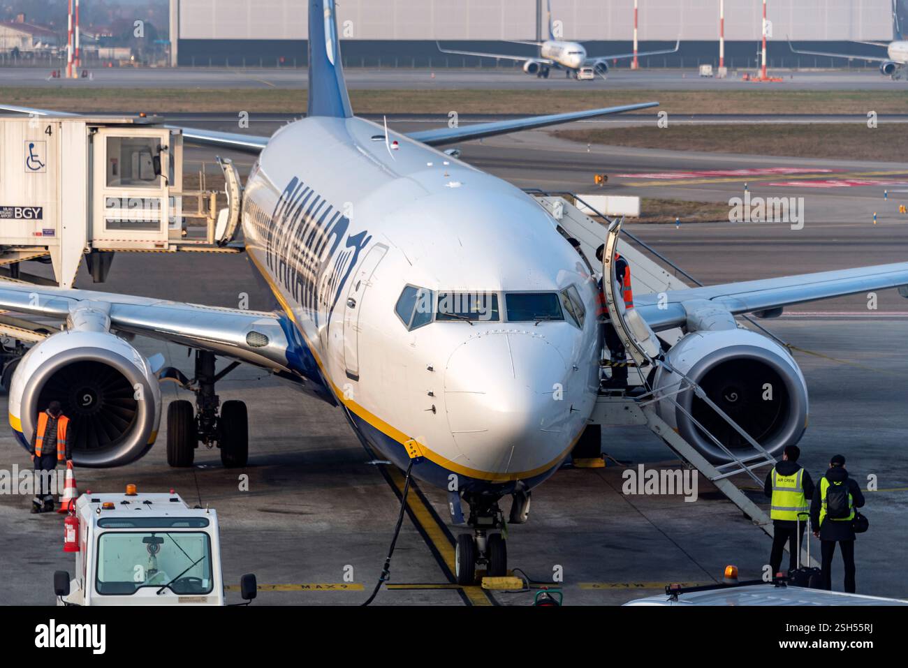 Flughafenszenen. Flughafen Bergamo, Italien Stockfoto