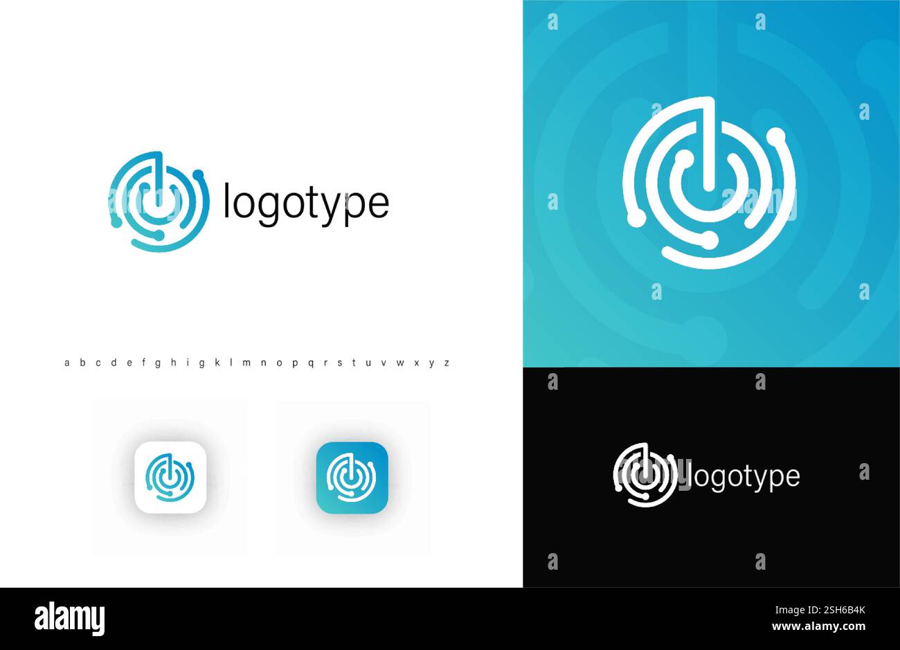 Abstraktes Radar- und Lock-inspiriertes Technologie-Logo, das Sicherheit, digitalen Schutz und Konnektivität symbolisiert. Ideal für Cybersicherheit, IT, Fintech und Stock Vektor