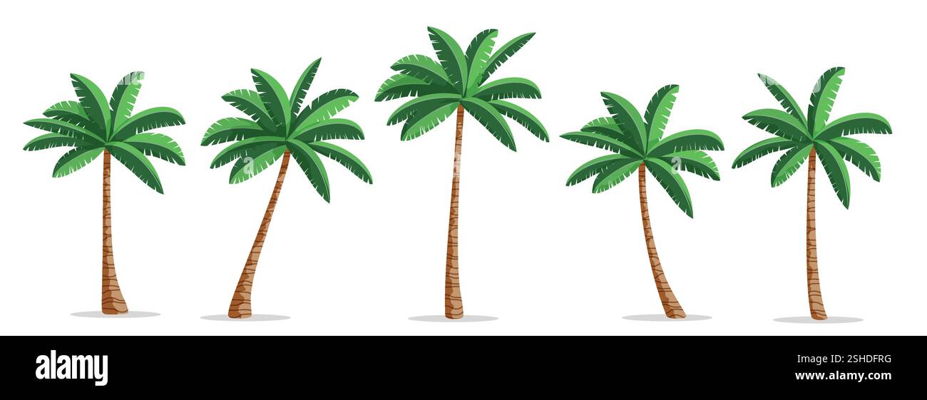 Clipart-Set für die Zeichnung der Handfläche. Kokosnuss und Palmen Clip Art Icon mit grünen tropischen Blättern Sammlung Vektor Illustration. Stock Vektor