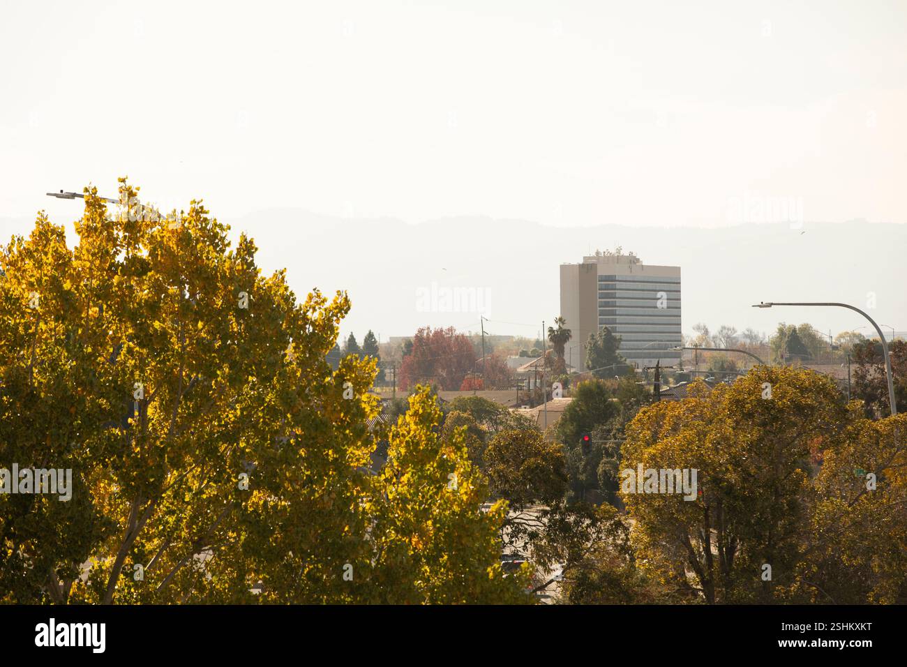 Blick auf die Skyline der Innenstadt von Milpitas, Kalifornien, USA. Stockfoto