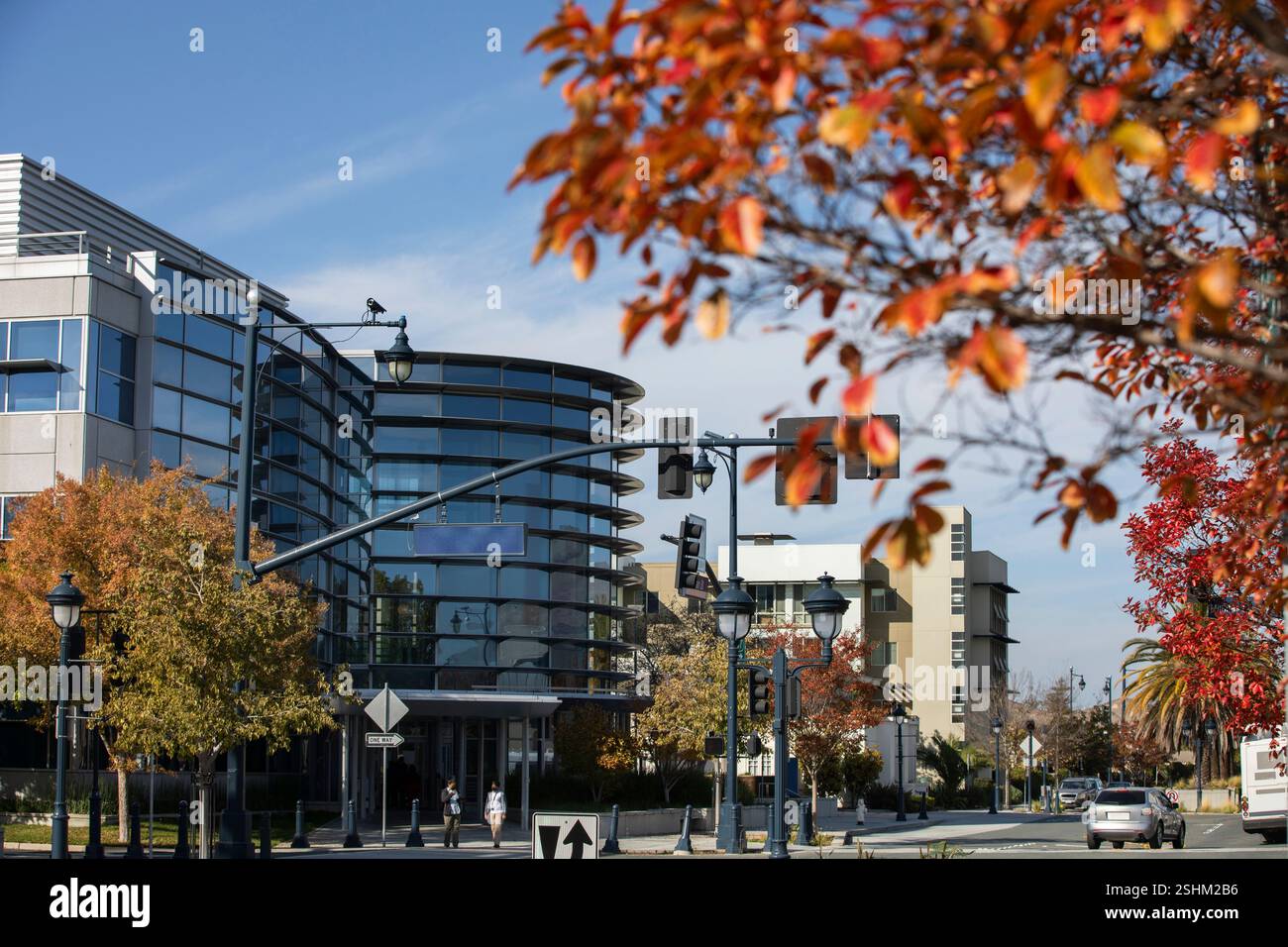 Blick auf die Skyline der Innenstadt von Milpitas, Kalifornien, USA. Stockfoto