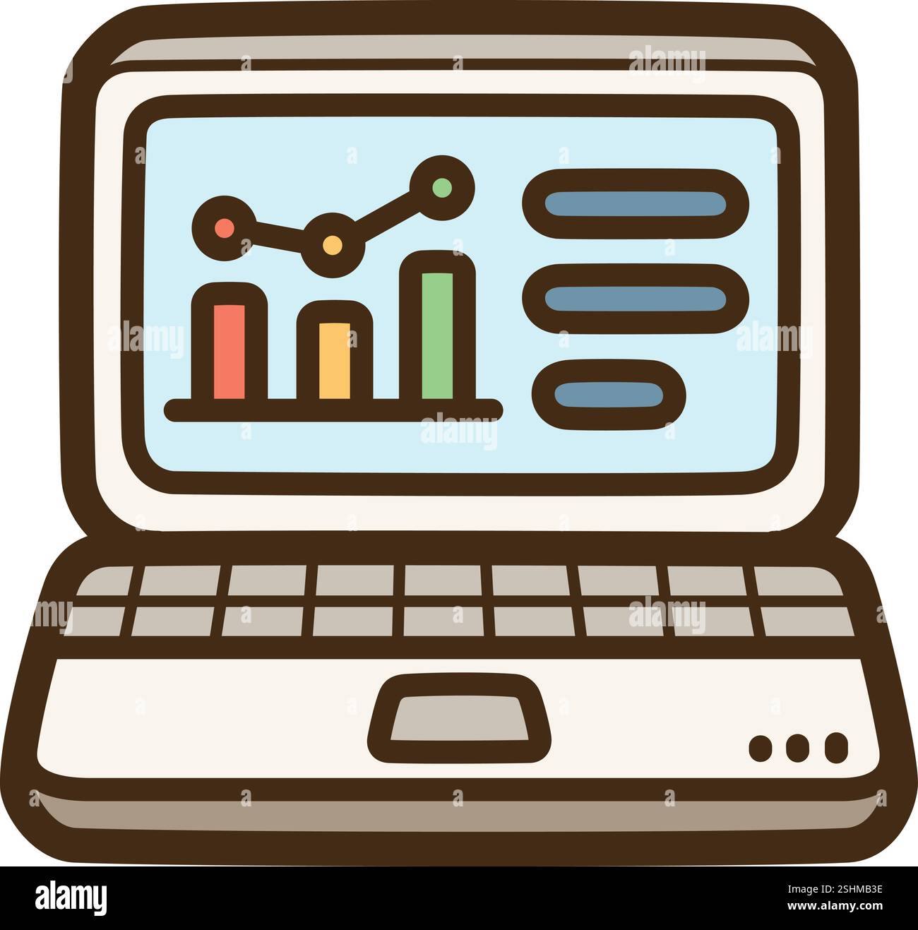 Büro Laptop Vektor Kritzelillustration und Grafik. Teil der Geschäfts- und Bürokategorie. Stock Vektor