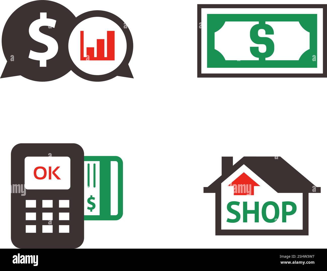 Einkaufsset-Symbole im Farbstil Stock Vektor