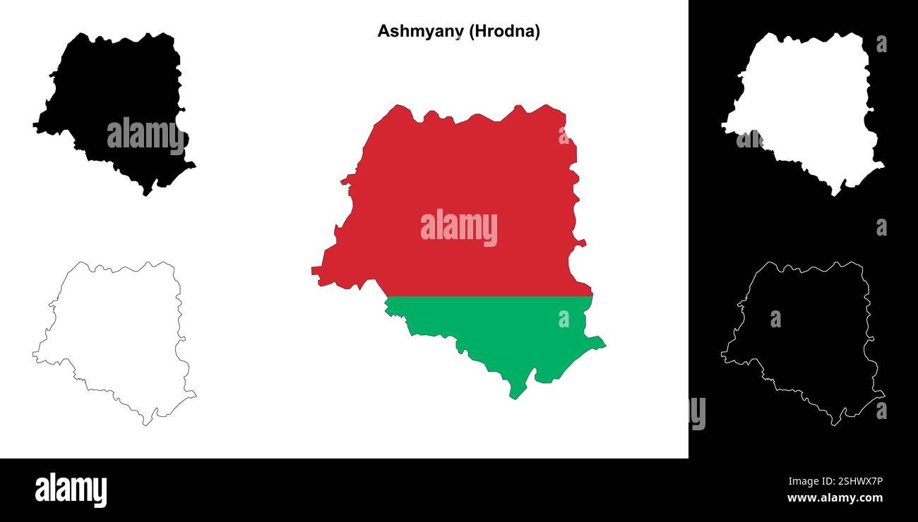 Aschmyany Bezirk Umrisskarte Set Stock Vektor