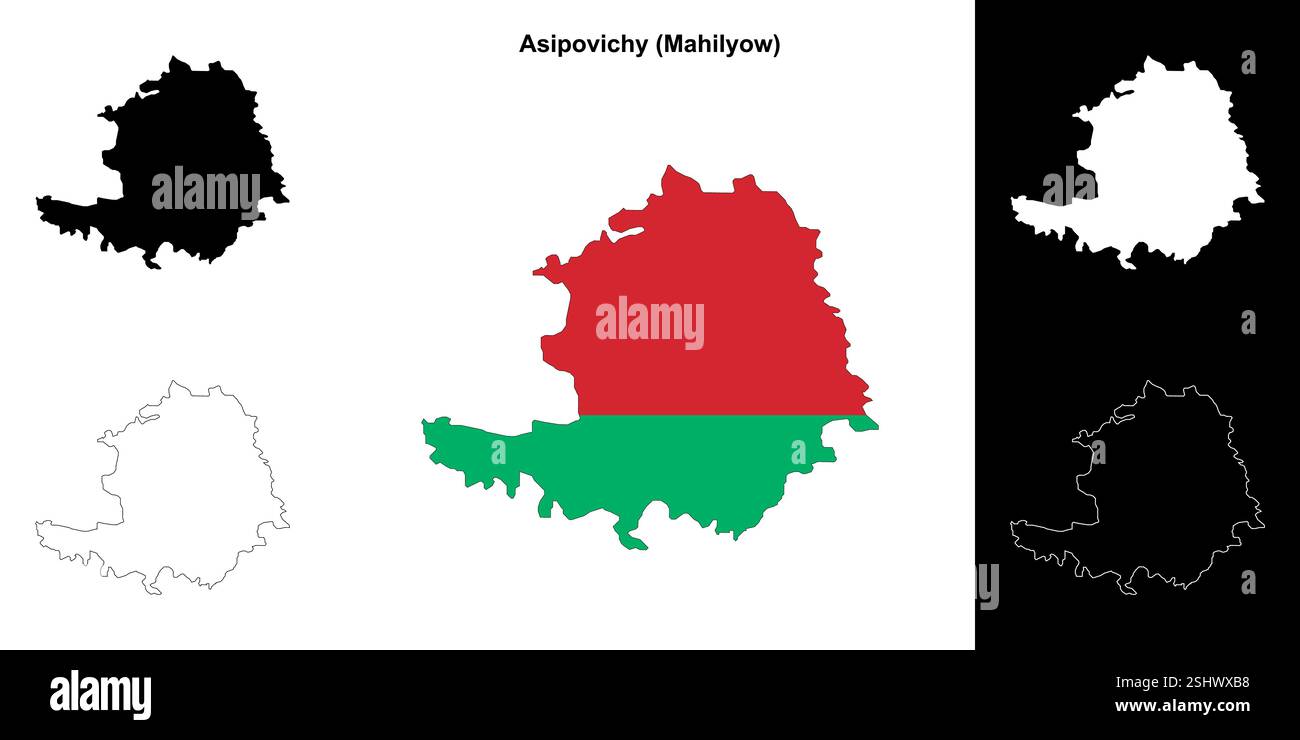Asipovichy Bezirk Umrisskarte Set Stock Vektor