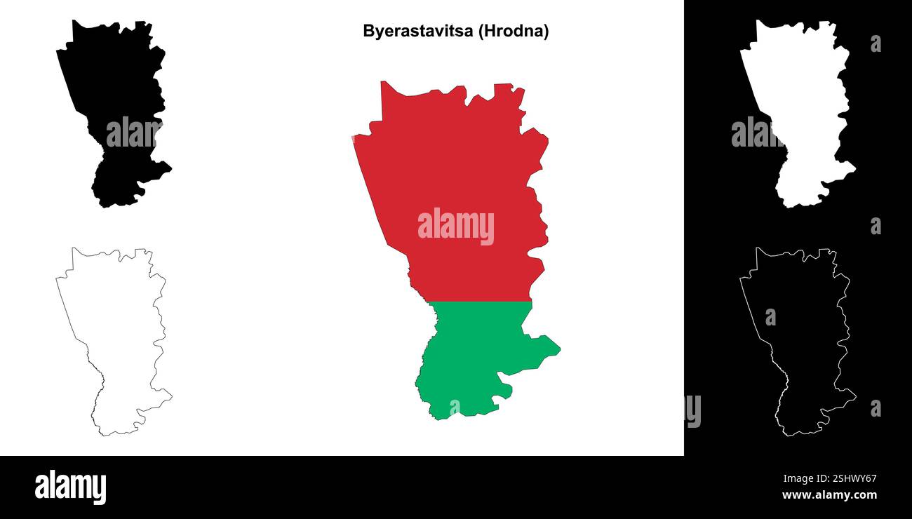 Byerastavitsa Bezirk Umrisskarte Set Stock Vektor