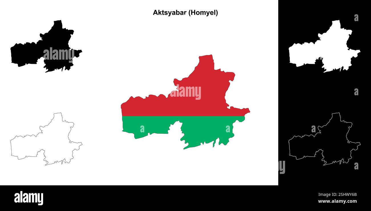 Aktsyabar Bezirk Umrisskarte Set Stock Vektor