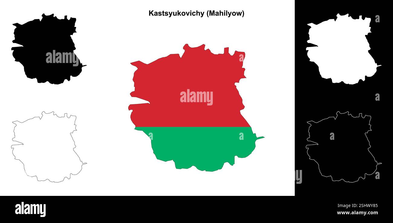 Kastsyukovichy Bezirk Umrisskarten Set Stock Vektor