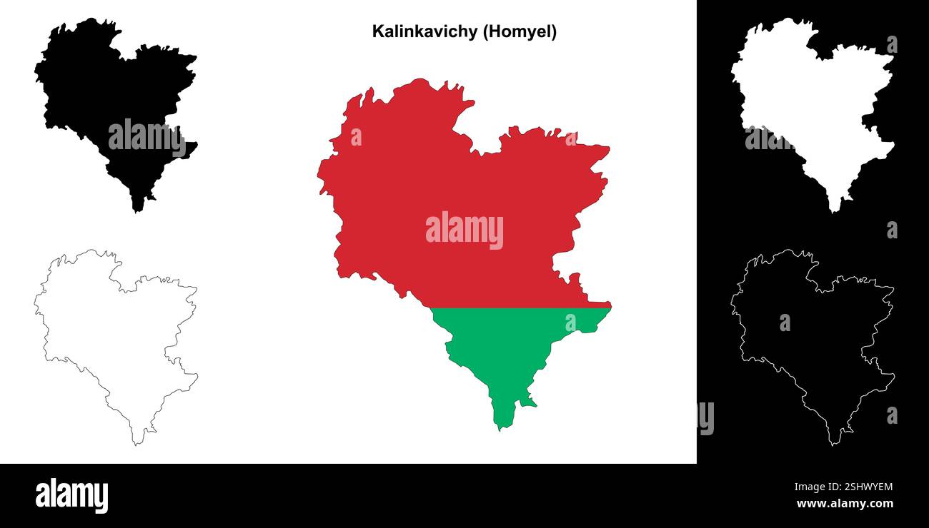 Kalinkavichy Bezirk Umrisskarte Set Stock Vektor
