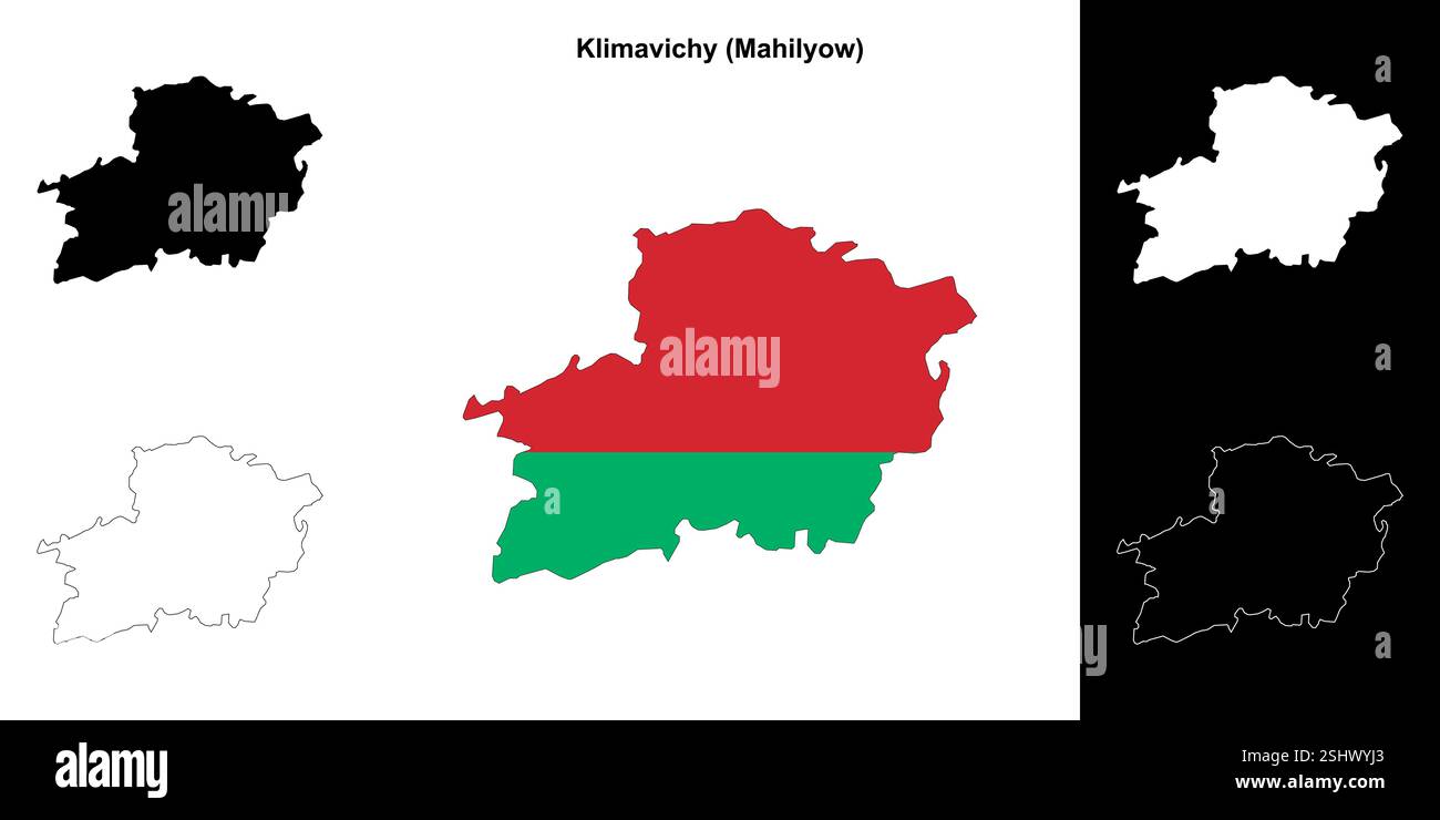 Klimavichy Bezirk Umrisskarte Set Stock Vektor