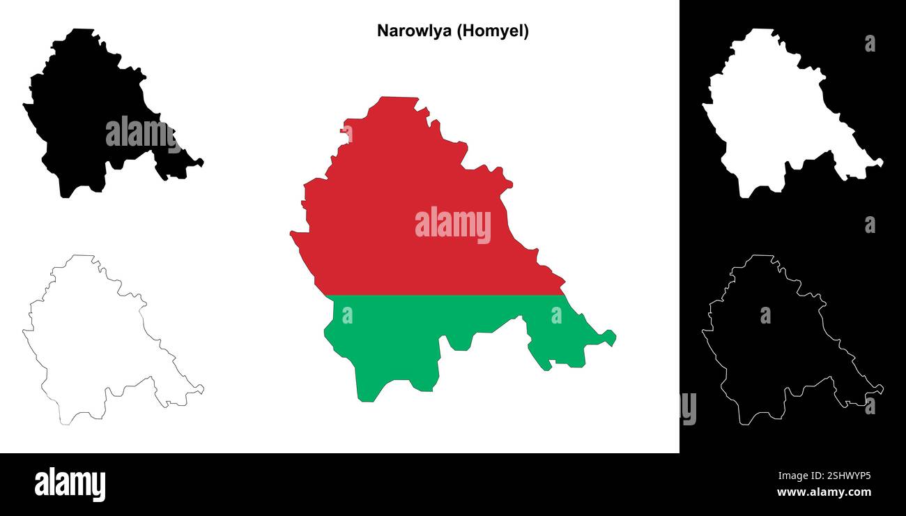 Narowlya Bezirk Umrisskarte Set Stock Vektor