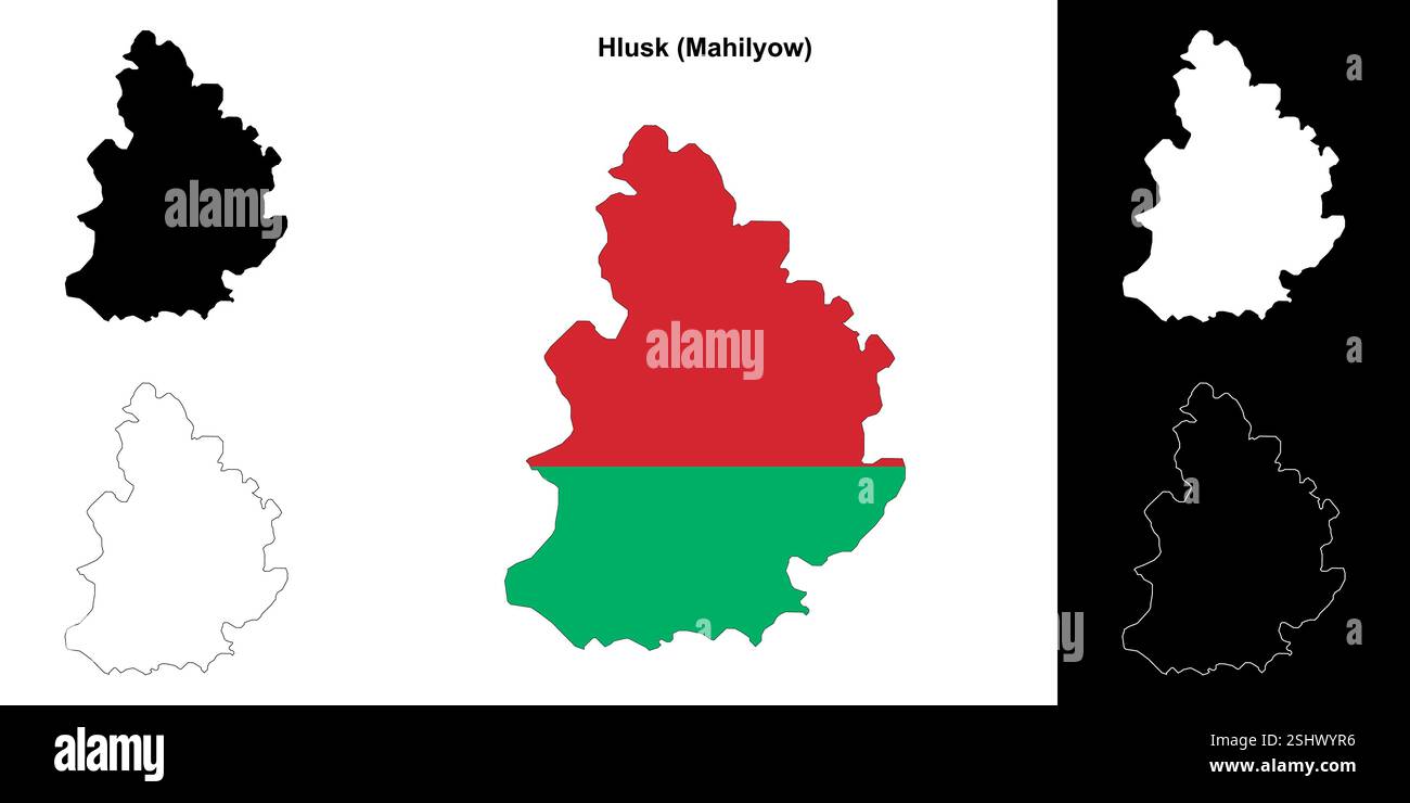 Hlusk Bezirk Umrisskarte Set Stock Vektor