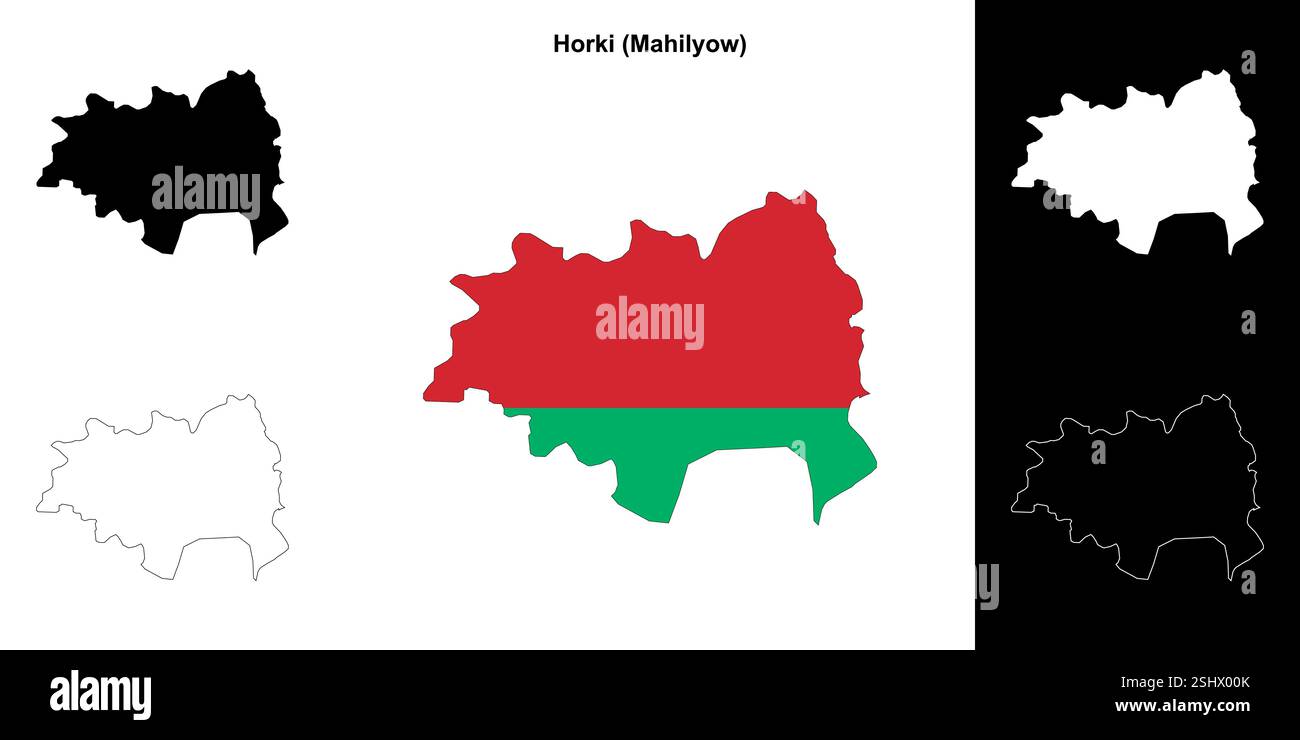 Horki Bezirk Umrisskarte Set Stock Vektor