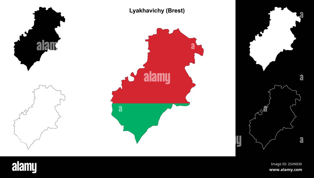 Lyakhavichy Bezirk Umrisskarten Set Stock Vektor