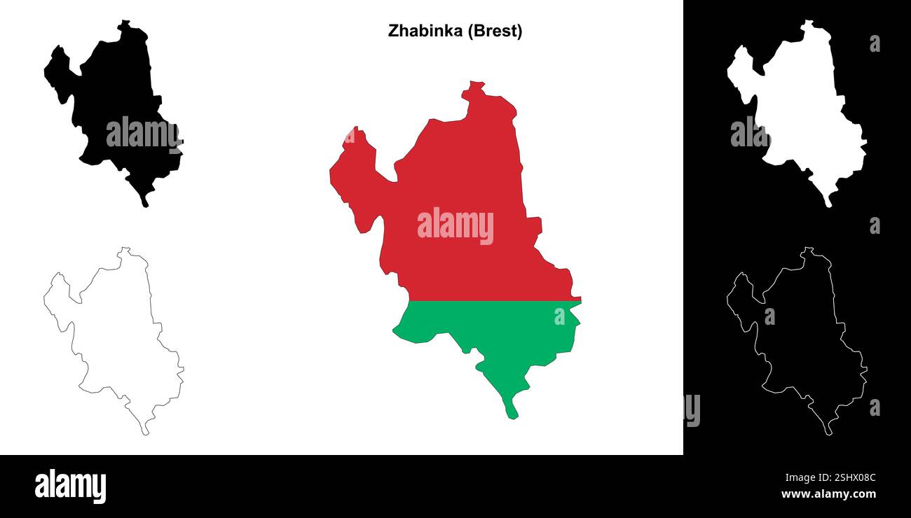 Zhabinka Bezirk Umrisskarten Set Stock Vektor