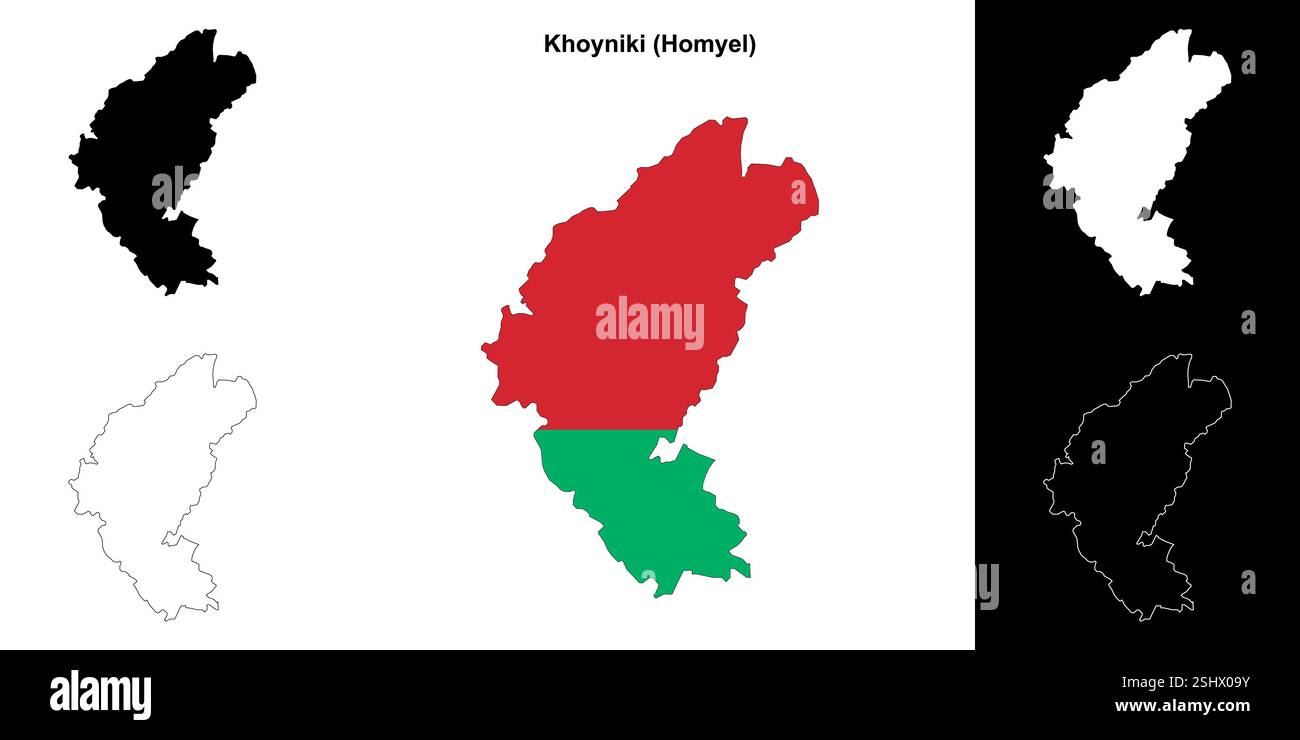 Khoyniki Bezirk Umrisskarte Set Stock Vektor