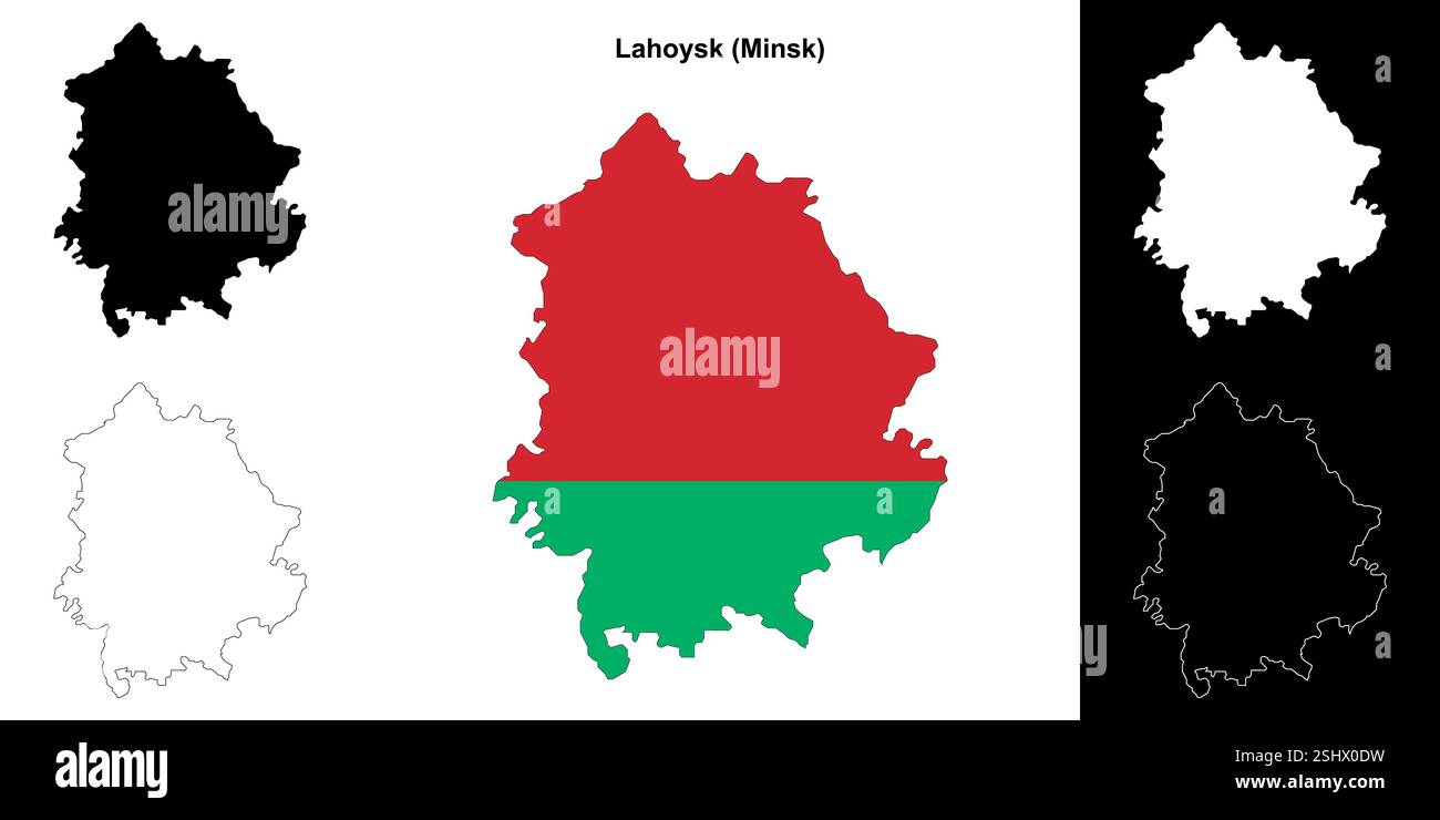 Lahoysk Bezirk Umrisskarte Set Stock Vektor