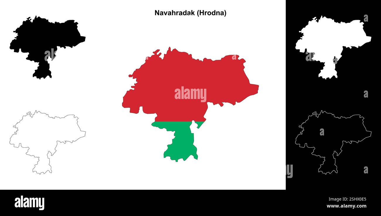 Navahradak Bezirk Umrisskarte Set Stock Vektor