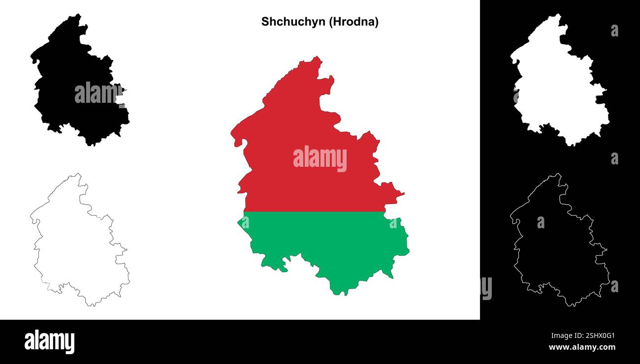 Shchuchyn Bezirk Umrisskarten Set Stock Vektor