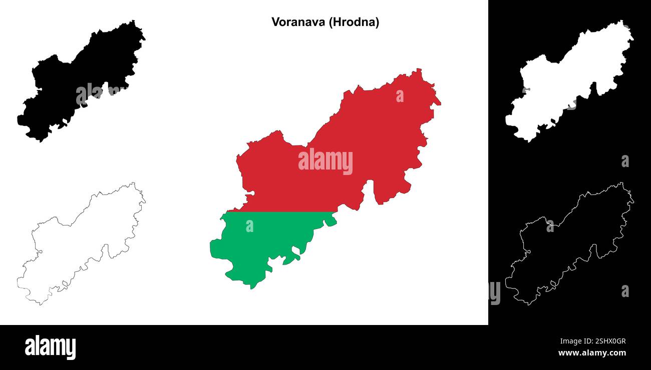 Voranava Bezirk Umrisskarten Set Stock Vektor