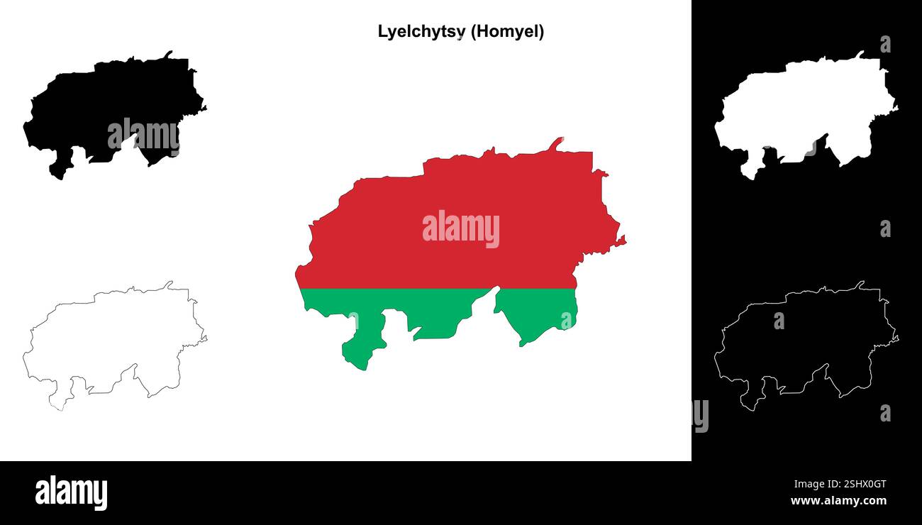 Lyelchytsy Bezirk Umrisskarte Set Stock Vektor