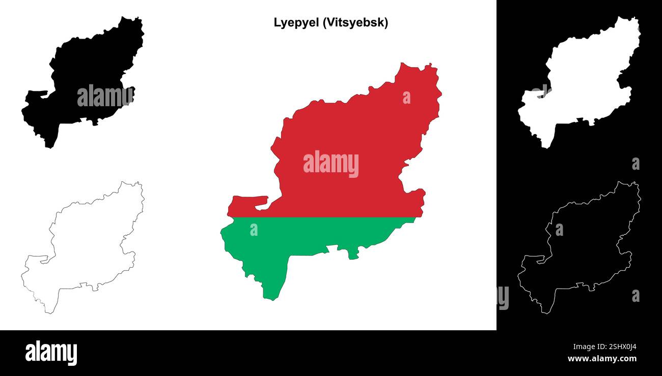 Lyepyel Bezirk Umrisskarte Set Stock Vektor