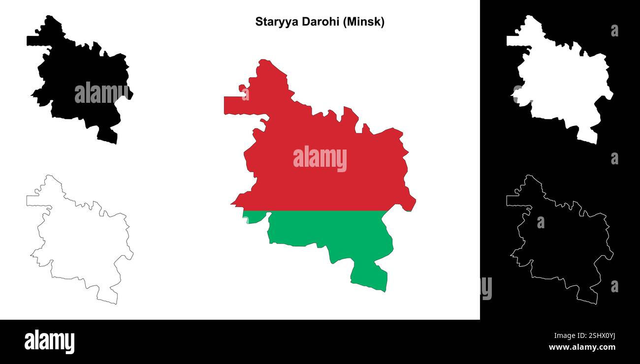 Staryya Darohi Bezirk Umrisskarte Set Stock Vektor