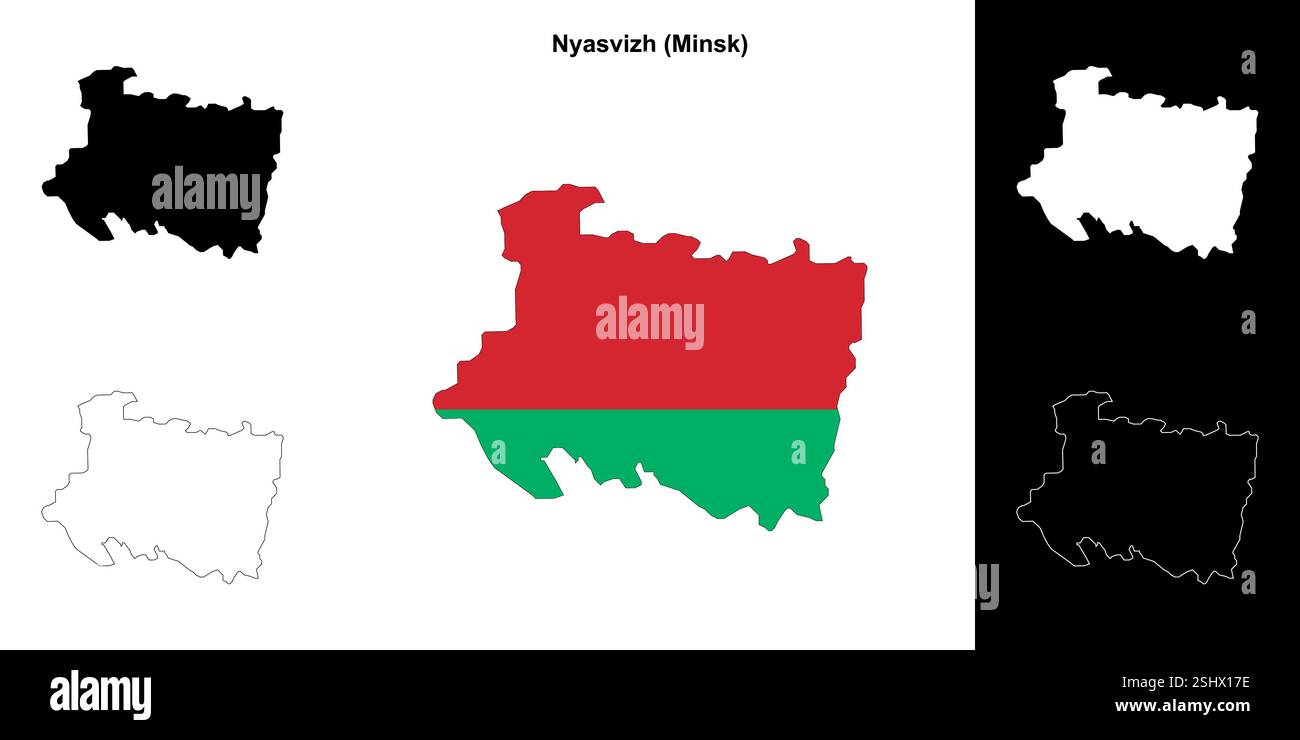 Nyasvizh Bezirk Umrisskarte Set Stock Vektor