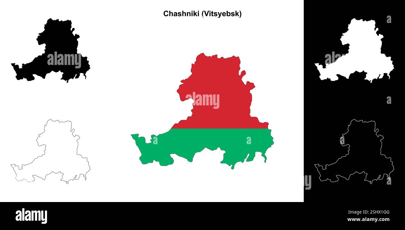 Bezirk Chashniki Umrisskarte Set Stock Vektor