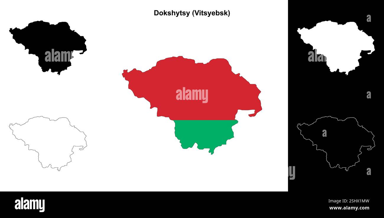 Bezirk Dokshytsy Umrisskarte Set Stock Vektor