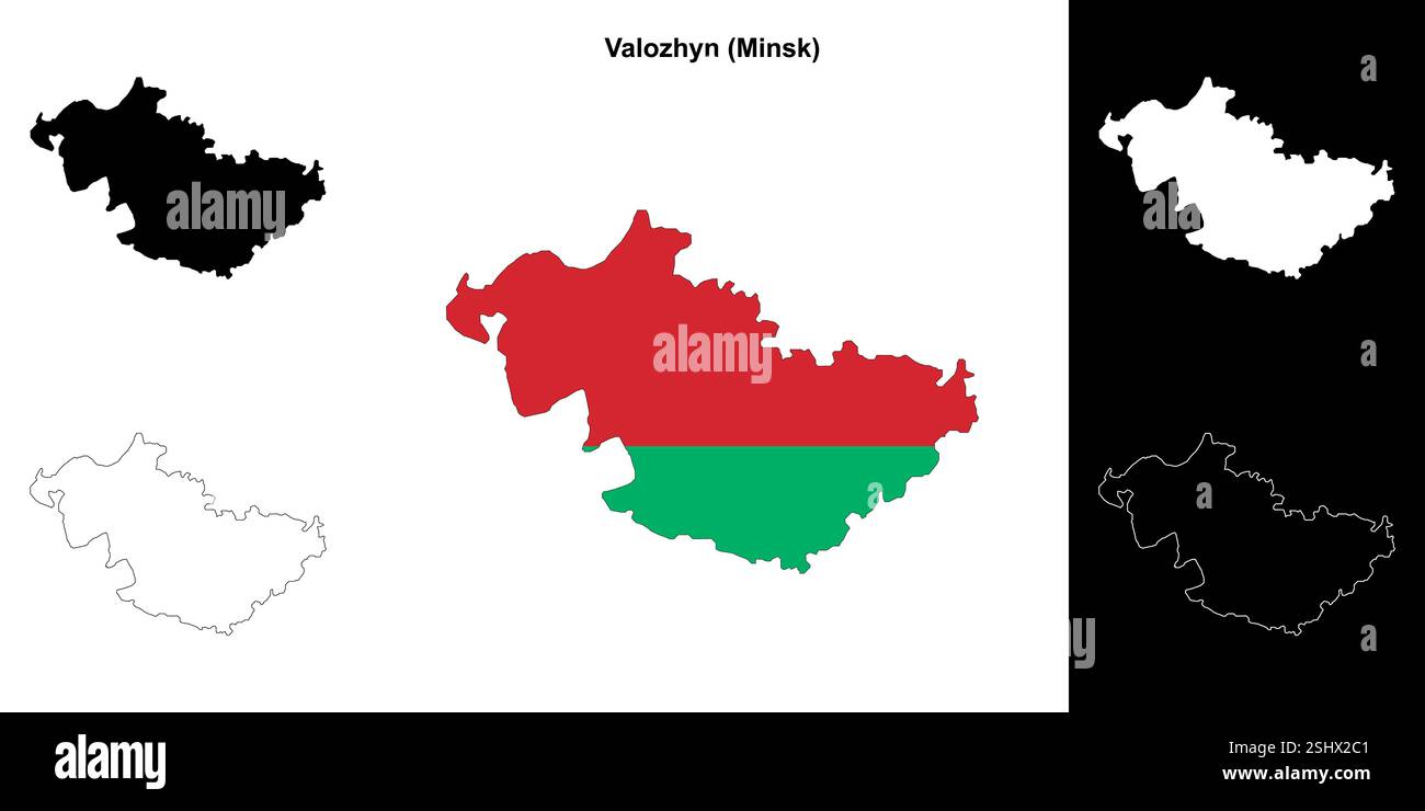 Bezirk Valozhyn Umrisskarten Set Stock Vektor