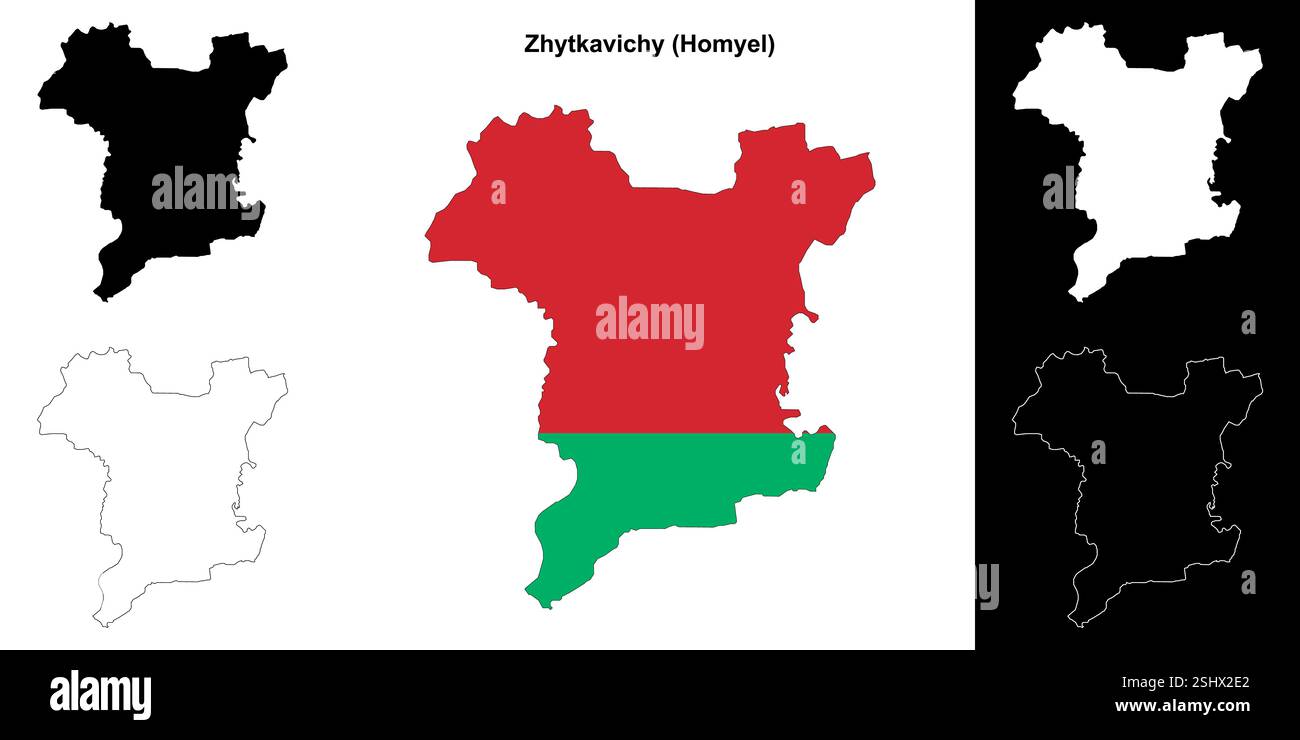 Zhytkavichy Bezirk Umrisskarten Set Stock Vektor