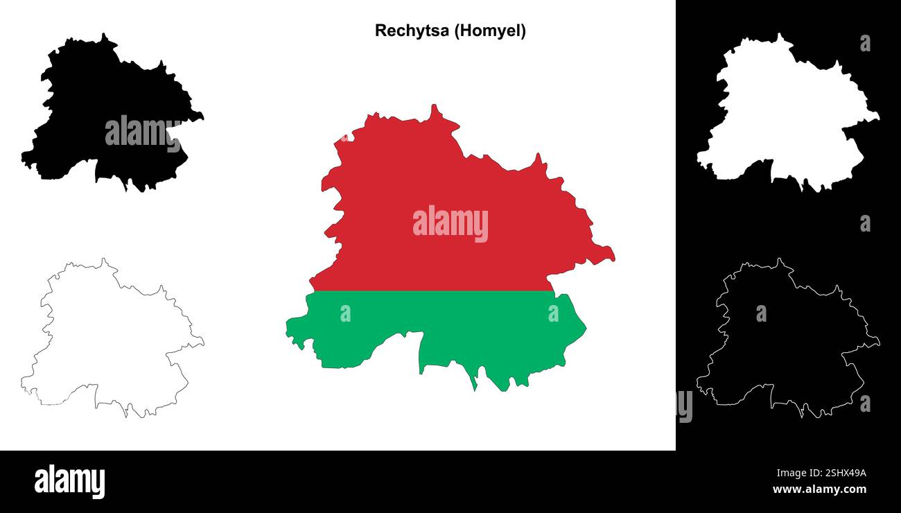 Rechytsa Bezirk Umrisskarten Set Stock Vektor