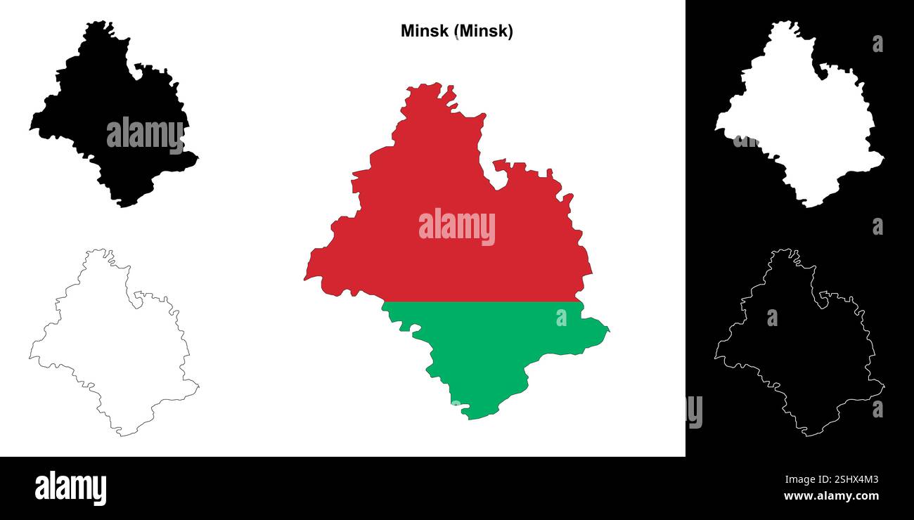 Minsk Bezirk Umrisskarte Set Stock Vektor
