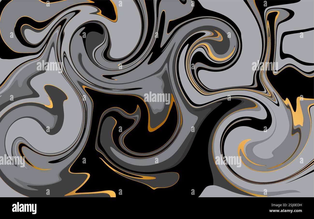 Hintergrundvektor für abstrakte Vorlage. Design in flüssigen Wellen in Schwarz und Grau Gold Stock Vektor
