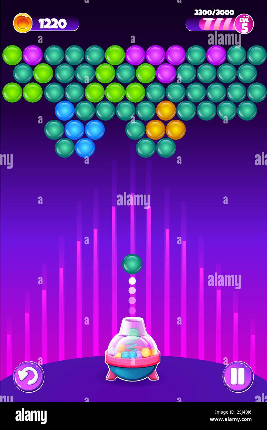Shooting Ball Spiel UI. Full Game Colorful Cartoon User Interface Design GUI in Brückenfarben Stock Vektor