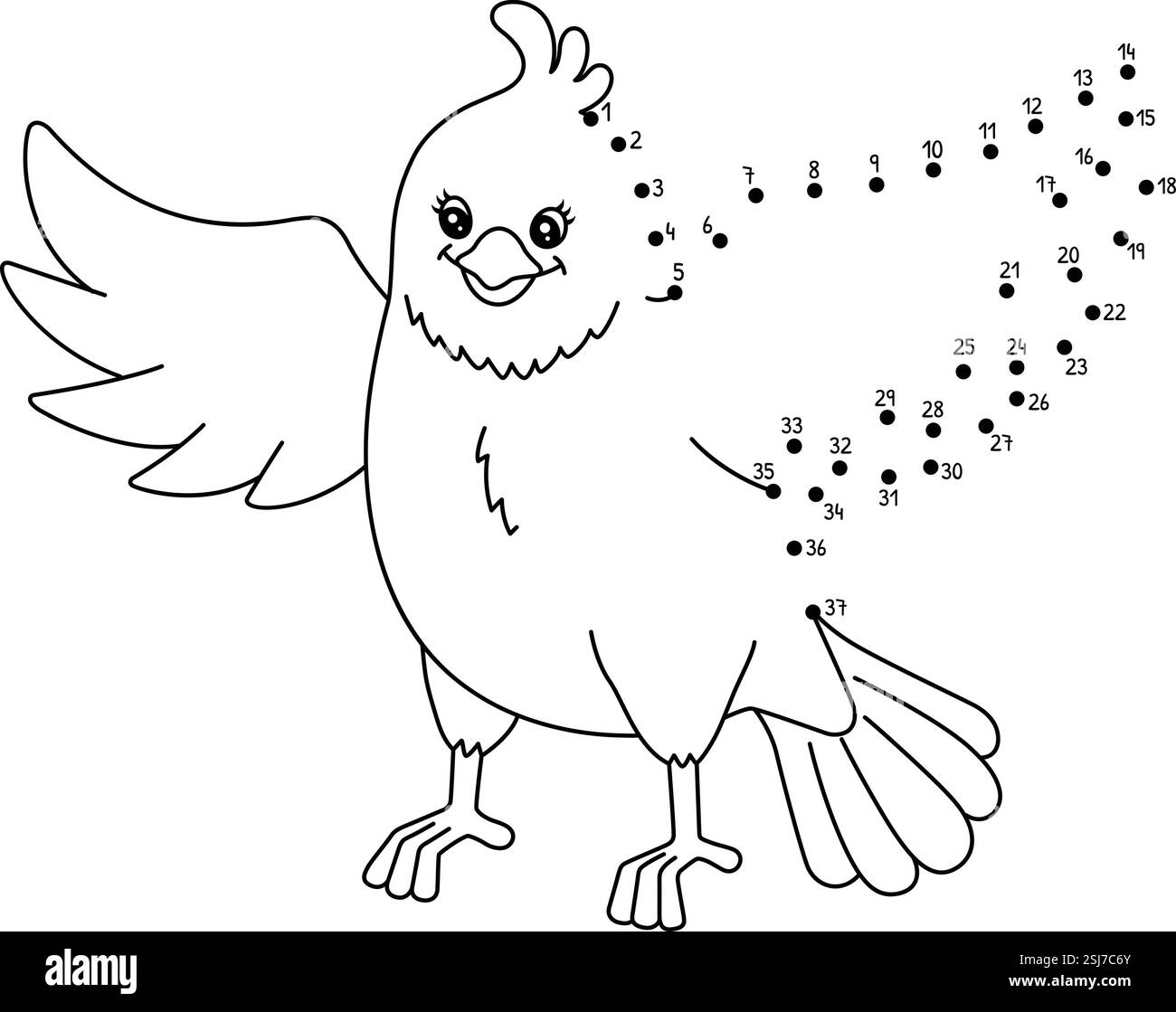 Punkt-zu-Punkt-Vogeltier isolierte Ausmalseite Stock Vektor