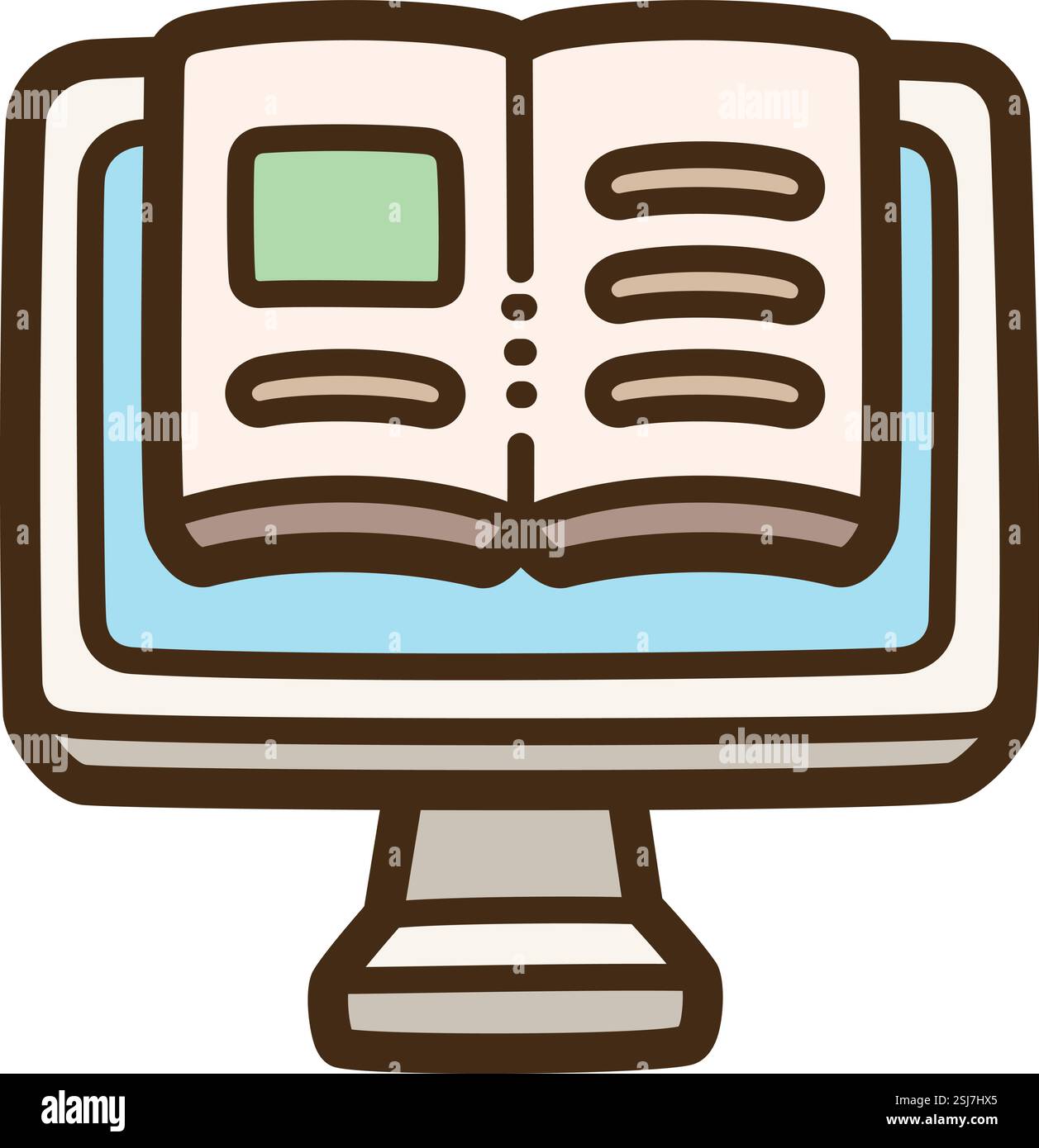 E-Book-Vektor-Kritzelillustration und Grafik. Teil der e-learning-Kategorie. Stock Vektor