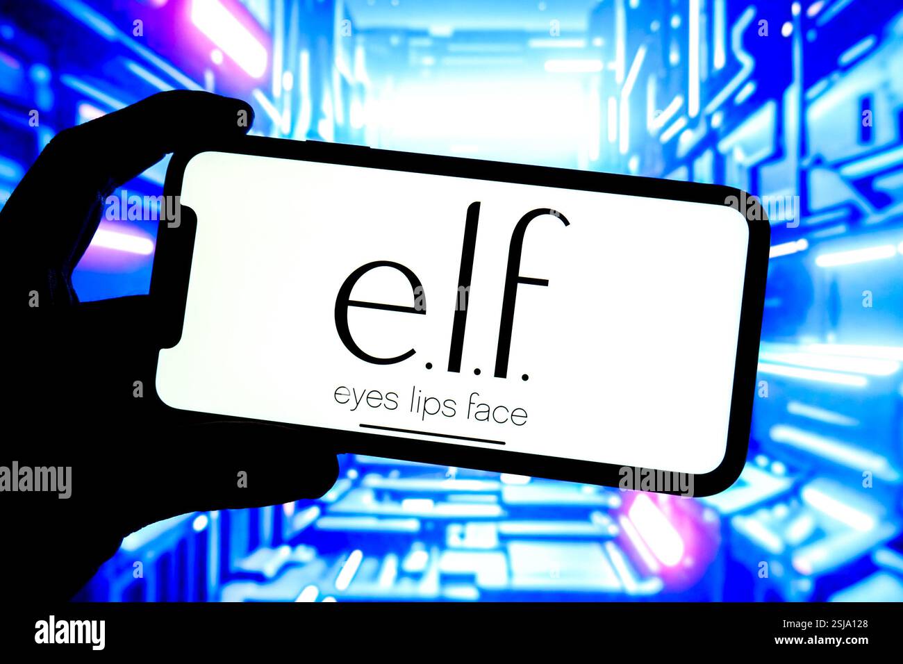 In dieser Fotoabbildung wird ein Estee Lauder Logo auf dem Bildschirm eines Smartphones angezeigt. Stockfoto