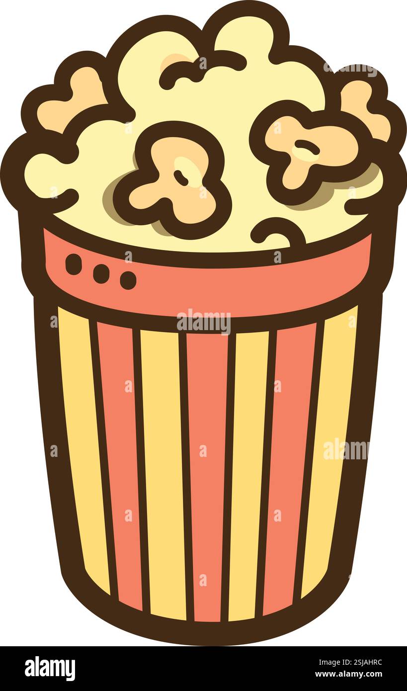 Popcorn-Vektor-Kritzelillustration und Grafik. Teil der Fast Food-Kategorie. Stock Vektor