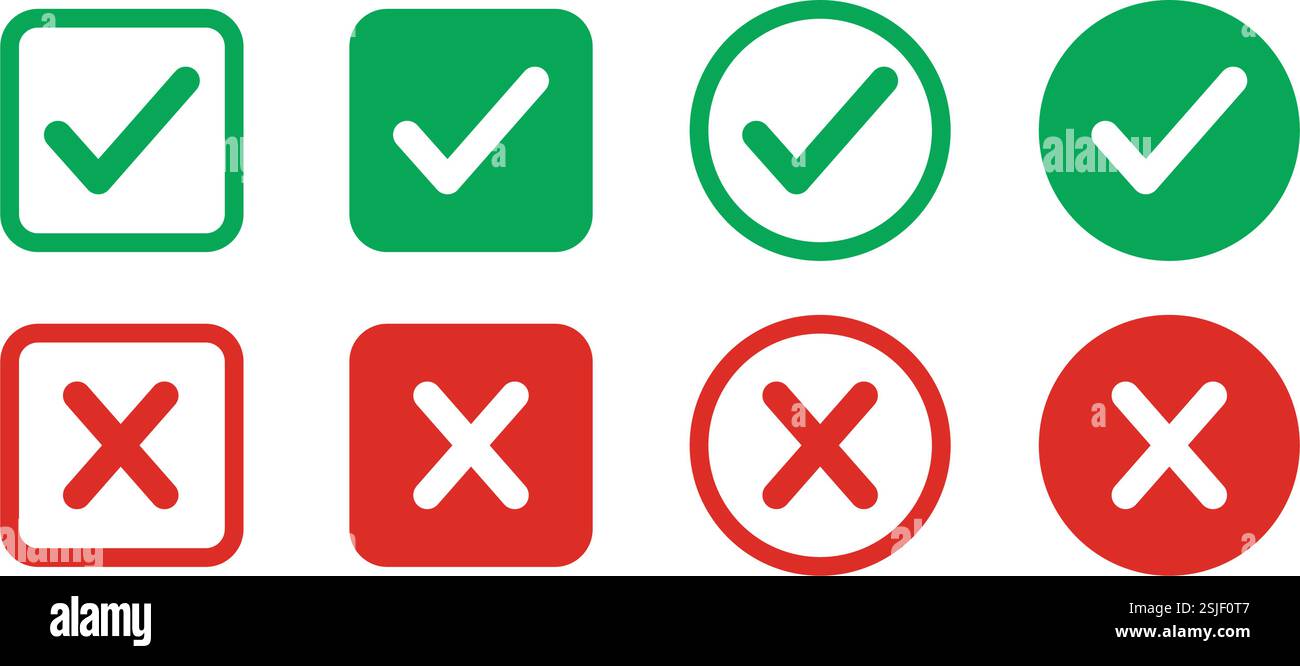 Grüne Häkchen und rote X-Markierungen Stock Vektor