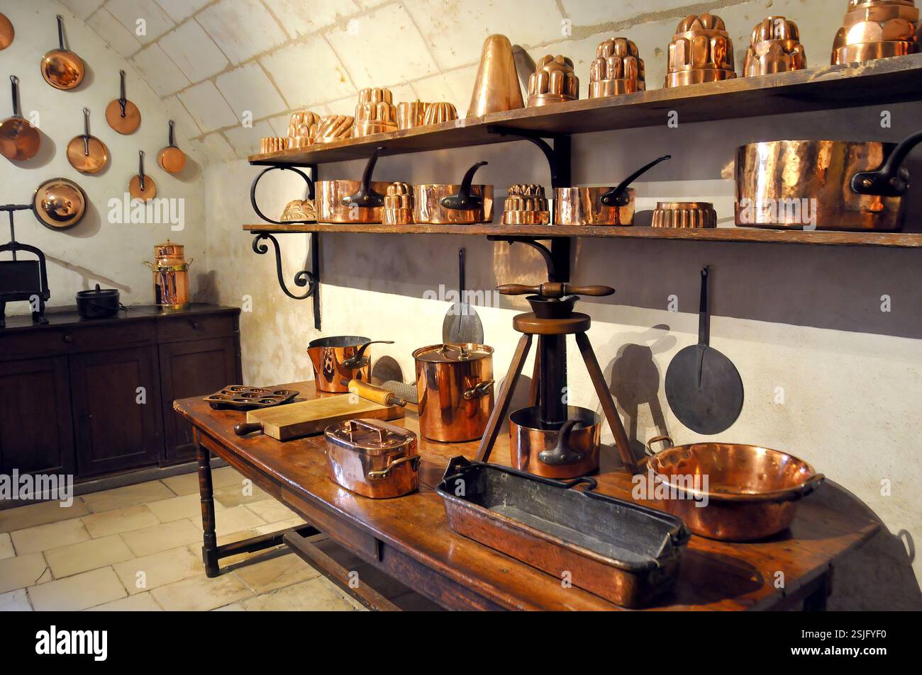 Küche, Château de Chenonceau, Frankreich, Europa Stockfoto