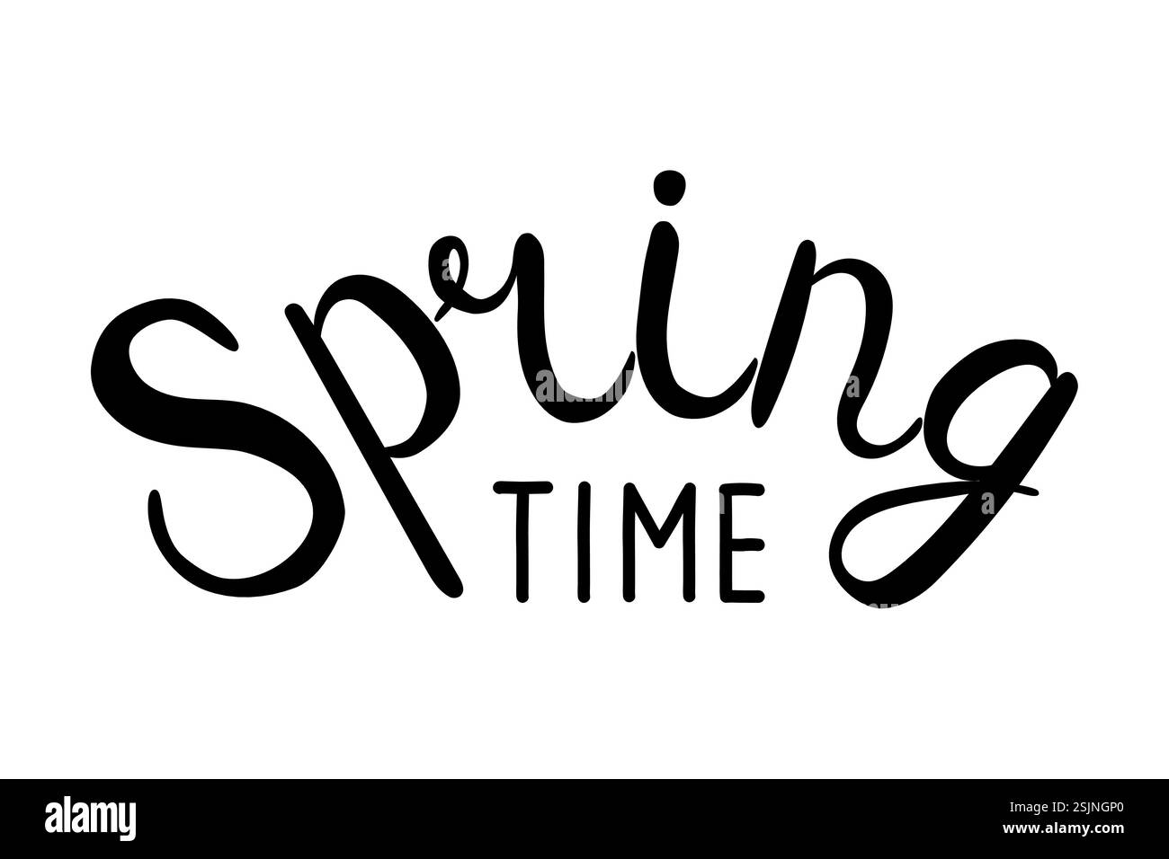 Frühling Zeit Buchstaben schwarz-weiß Farben, Vektor Illustration Stock Vektor