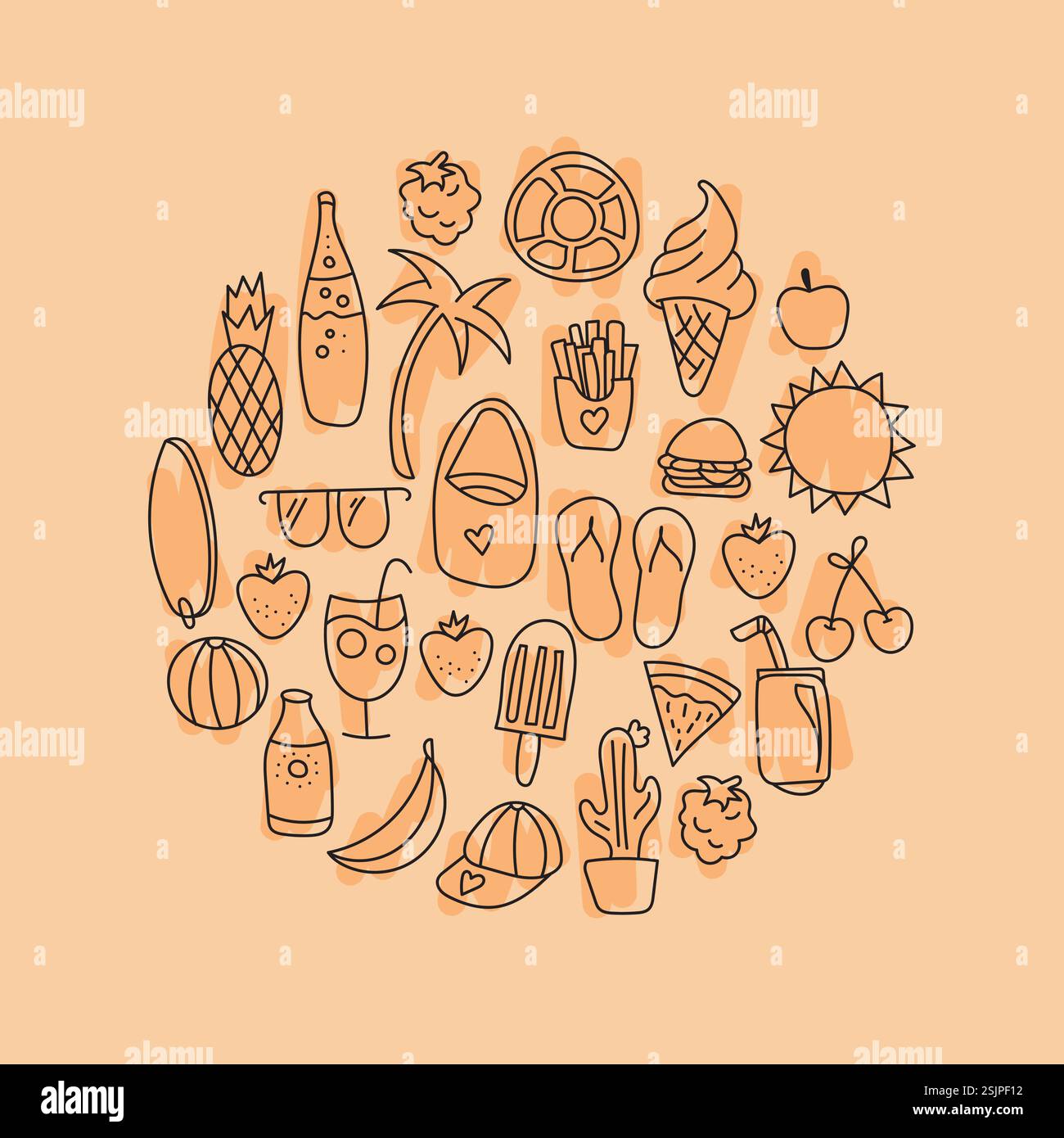 Handgezeichnetes Sommer-Doodle-Set Stock Vektor