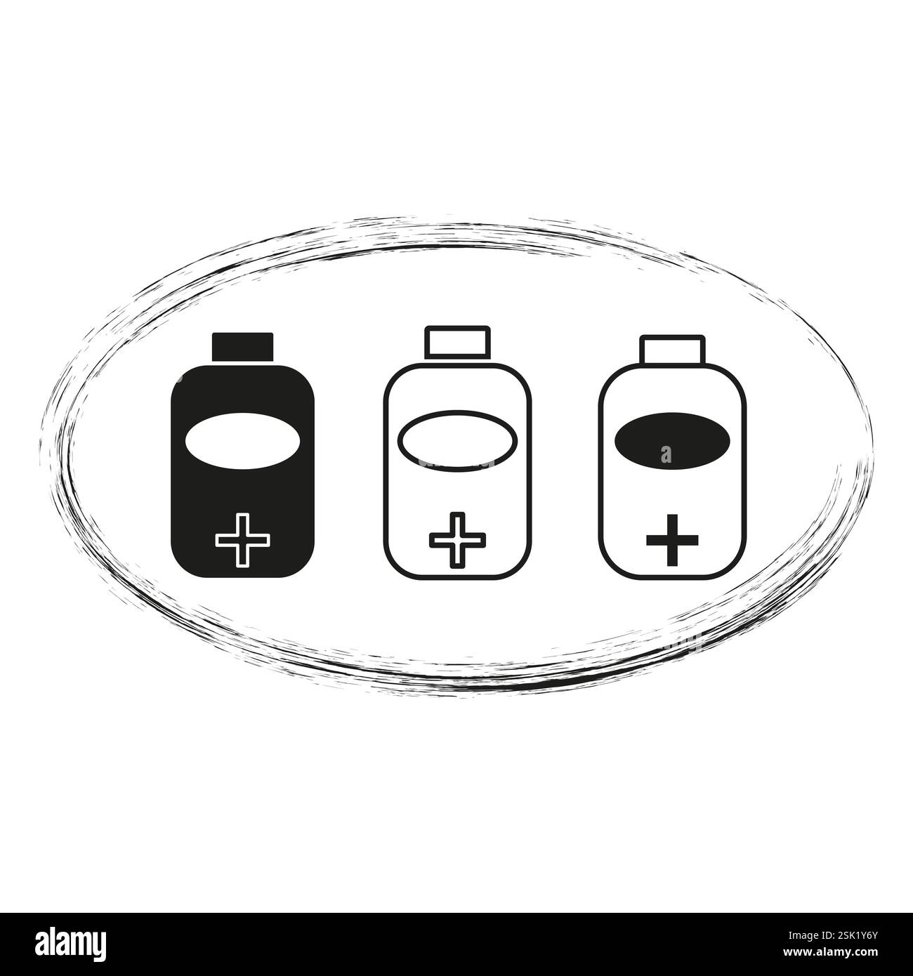 Vektor medizinischer Flaschen. Abbildung des Symbols für das Gesundheitswesen. Schwarzweißes Behälterkonzept. Kreuzbeschriftetes Design. Stock Vektor