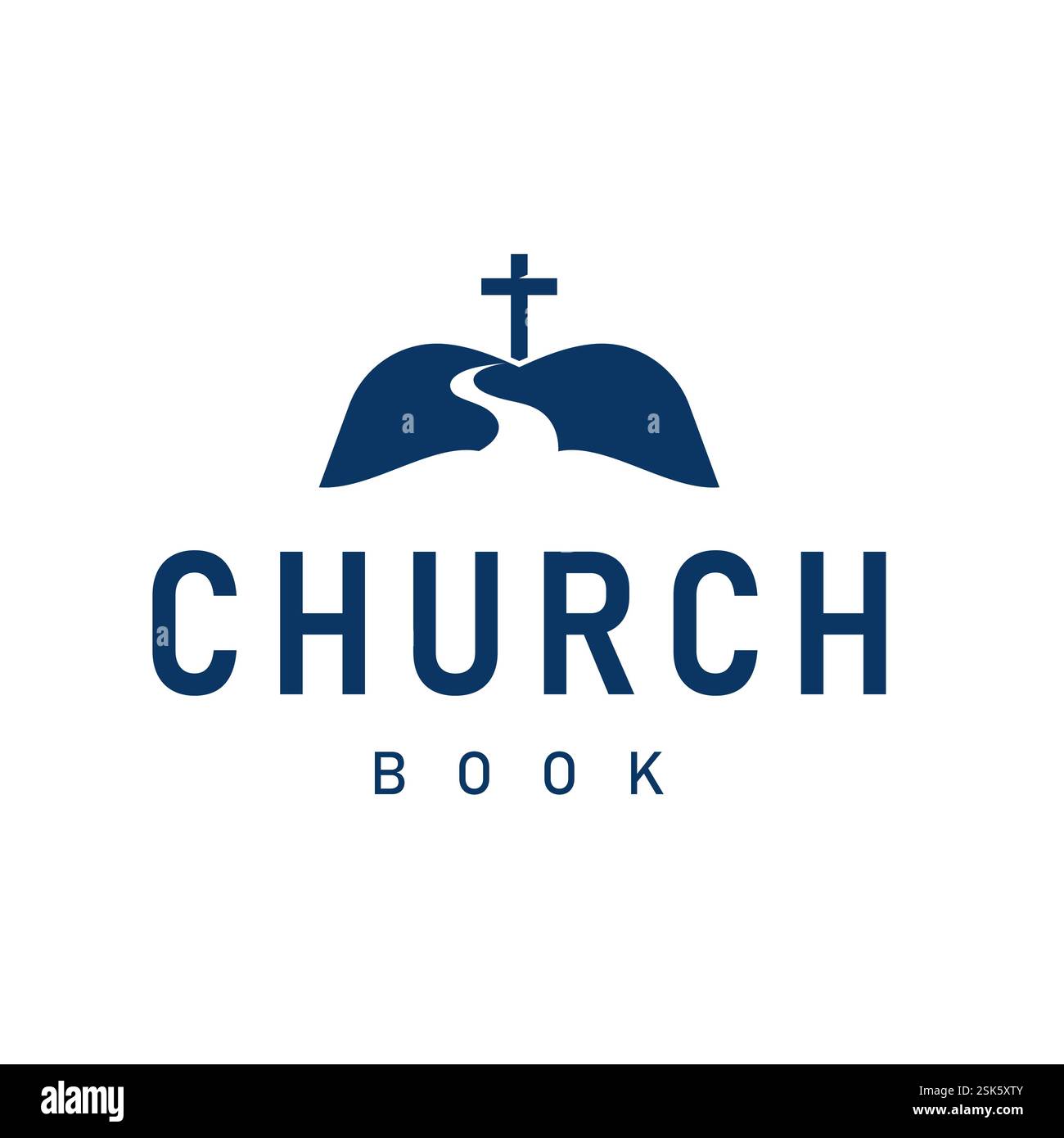 Einfaches Logo des Kirchenbuchs mit fließender Fluss-Vektor-Design-Illustration Stock Vektor Einfaches Logo des Kirchenbuchs mit fließender Fluss-Vektor-Design-Illustration Stock Vektor