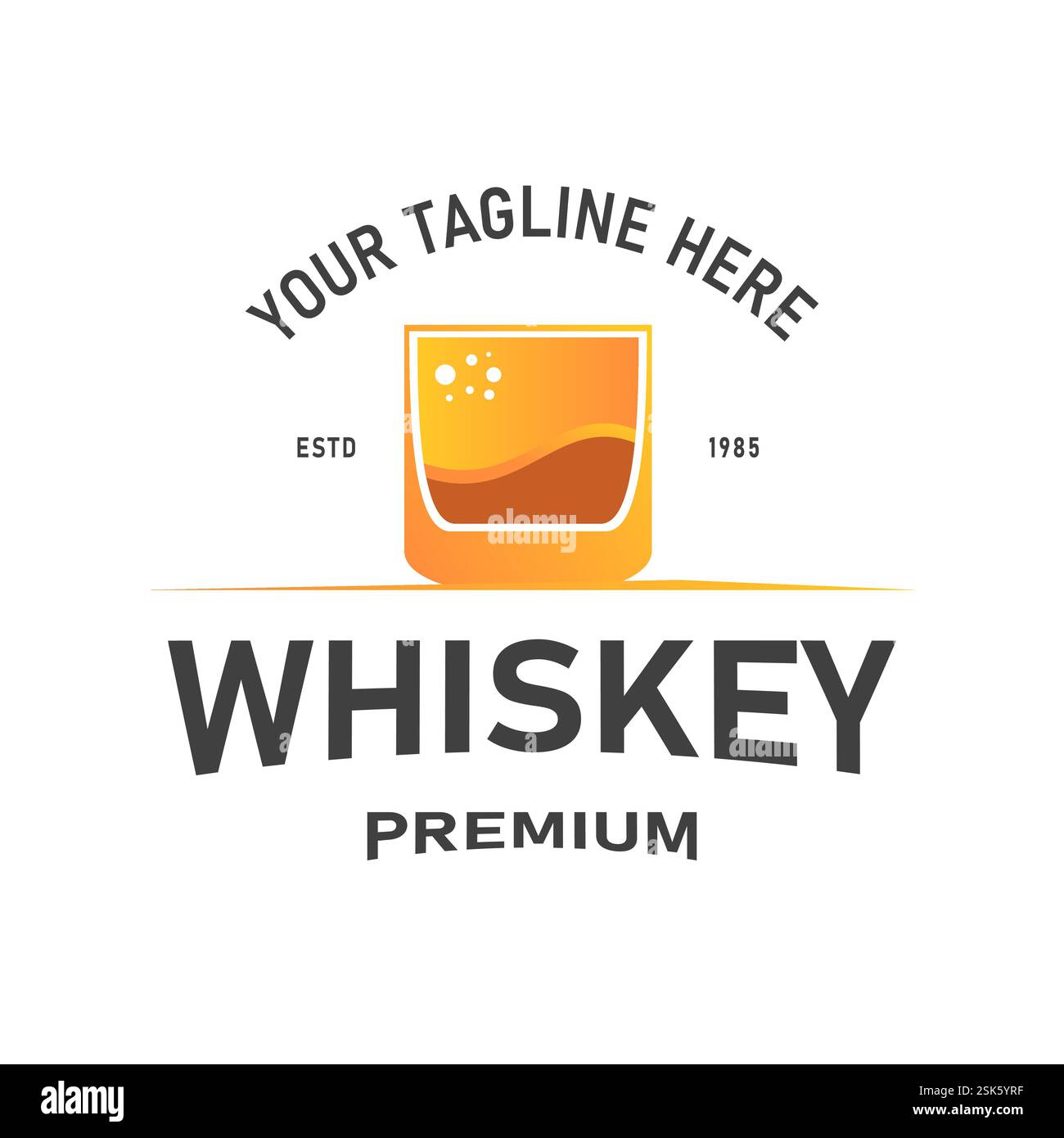 Whiskey-Logo und Getränkeetikett mit klassischer Vintage-Retro-Verzierung, die einen eleganten Premium-Look als exklusive Vorlage präsentieren. Stock Vektor